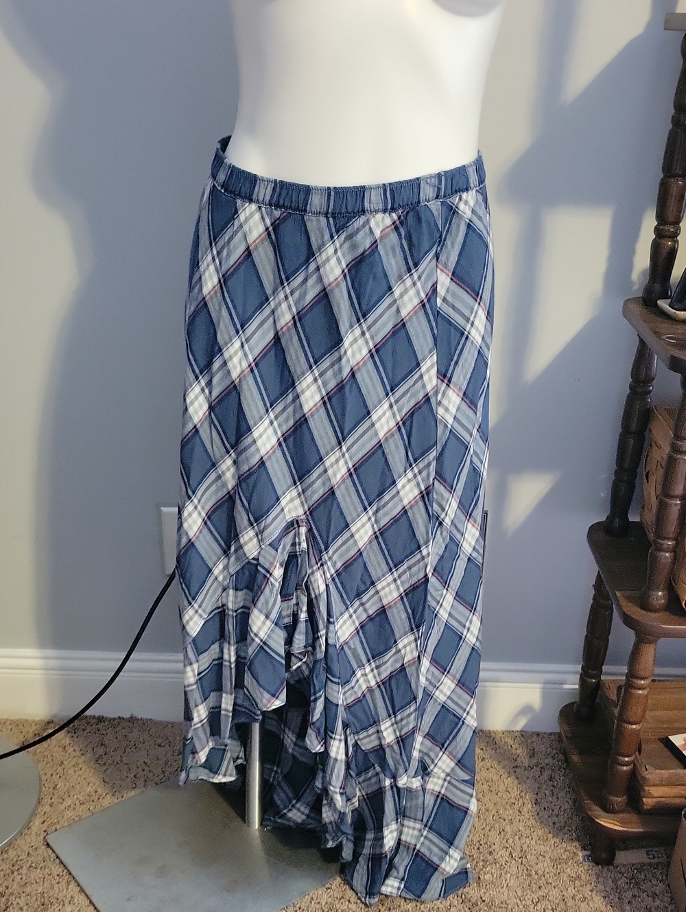 Chelsea & Violet Blue Plaid High-Low Skirt